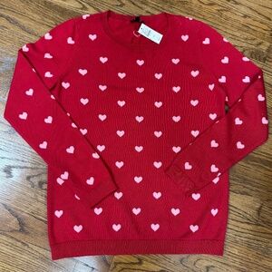 NWT Talbots Petite Heart Print Sweater | Red Valentine Knit | PS Small